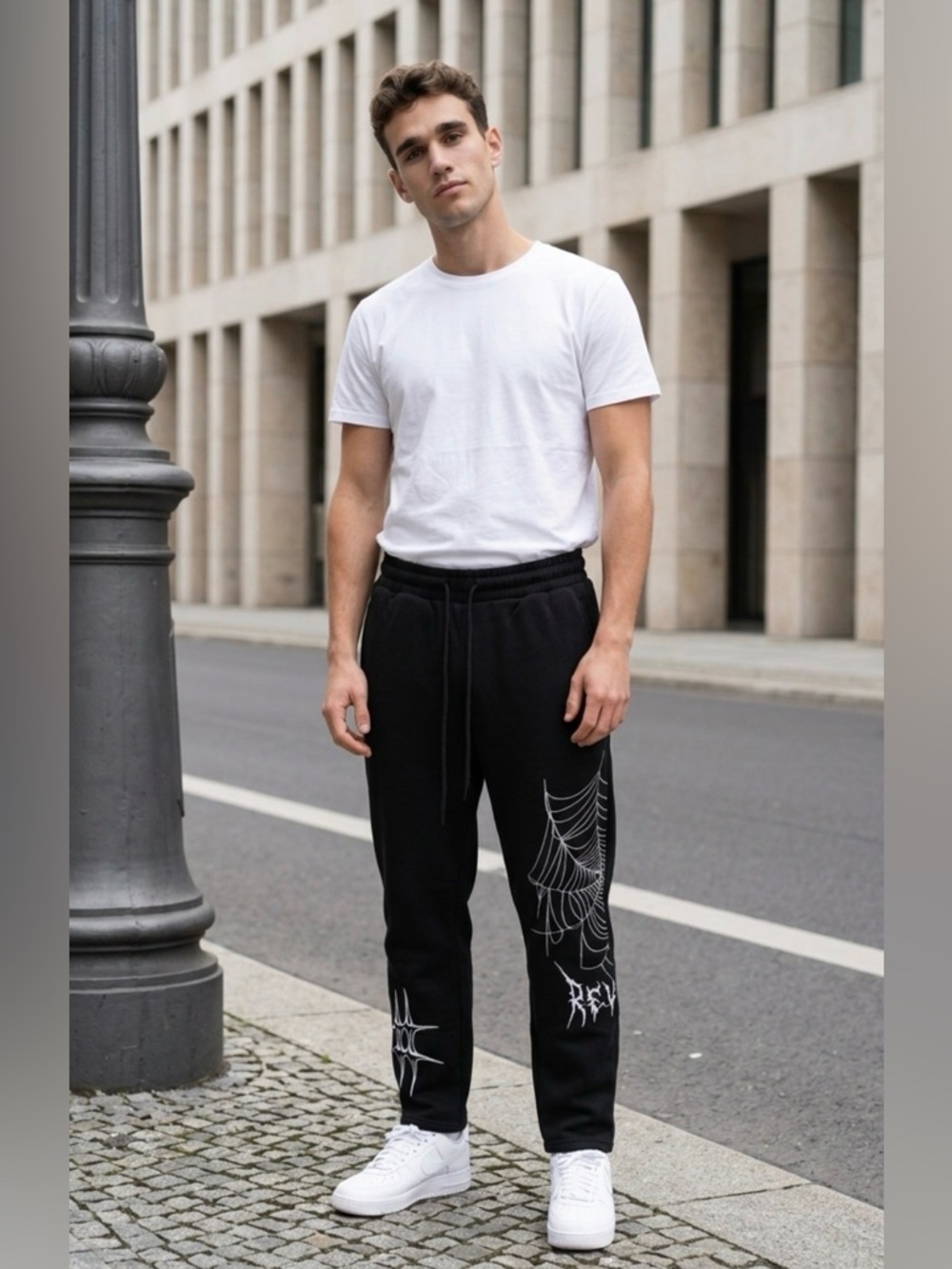 Rebel Vengeance SpiderWeb Print Jogger Sweatpants Black Mens Size M NWT